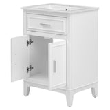 English Elm 24" Bathroom Vanity With Sink, Bathroom Vanity Cabinet With One Flip Drawer and Doors, Solid Wood and Mdf, White