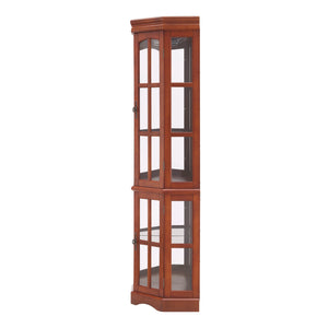 English Elm Corner Curio Cabinet with 5 Shelves and Built-In Lighting, Glass Display Case for Home Décor and Collectibles, Space-Saving Corner Accent (47x21x10.75) Walnut W1693P183978