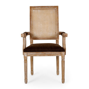 English Elm Christopher Knight Home® - DINING Chair with Cane Back and Upholstered Seat, French Country Weathered Rubberwood Accent Brown 71240.00BRNNTL