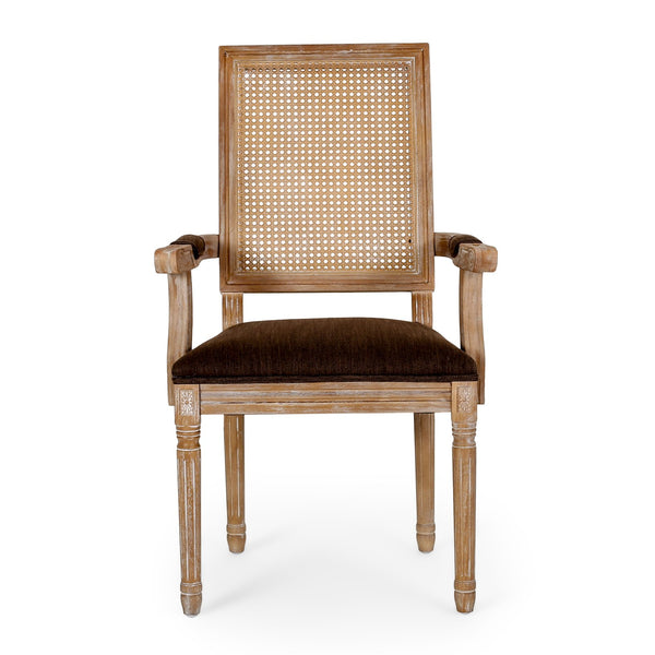 English Elm Christopher Knight Home® - DINING Chair with Cane Back and Upholstered Seat, French Country Weathered Rubberwood Accent Brown 71240.00BRNNTL