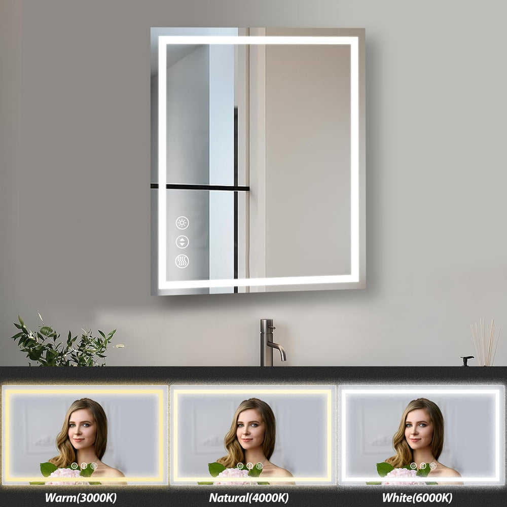 English Elm LED Bathroom Mirror 28x20 in Front & Backlit with Anti-Fog, 3-Color Dimmable Memory, Tempered Glass T3210P374647