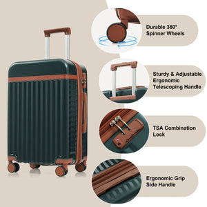 English Elm Luggage 3 Piece Abs Hard Shell Set with Usb Port Front Access and Spinner Wheels Dark Green N726P307555G