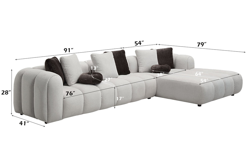 English Elm Manilla Ivory White Linen 2-Piece Sectional Sofa with Chaise & Armless Chair, Modern Deep Seat Plush B2726S00518