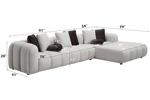 English Elm Manilla Ivory White Linen 2-Piece Sectional Sofa with Chaise & Armless Chair, Modern Deep Seat Plush B2726S00518