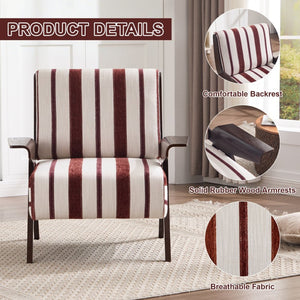 English Elm Modern Striped Linen Accent Chair Solid Wood Legs Wide Armrests for Living Room W1249P479887