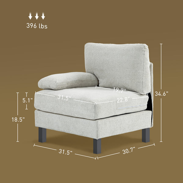English Elm Homcom Left-Facing Modular Armchair With Pocket Springs, Soft Chenille And Wood Legs For Comfort W2225P229504