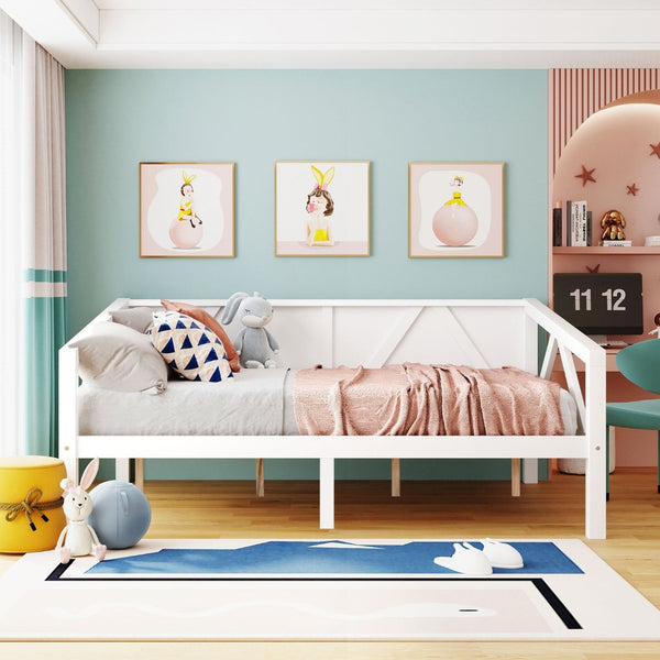 English Elm Twin Daybed Frame Solid Pine Sofa Bed for Guest Room Studio or Teen Bedroom White N708P266726K