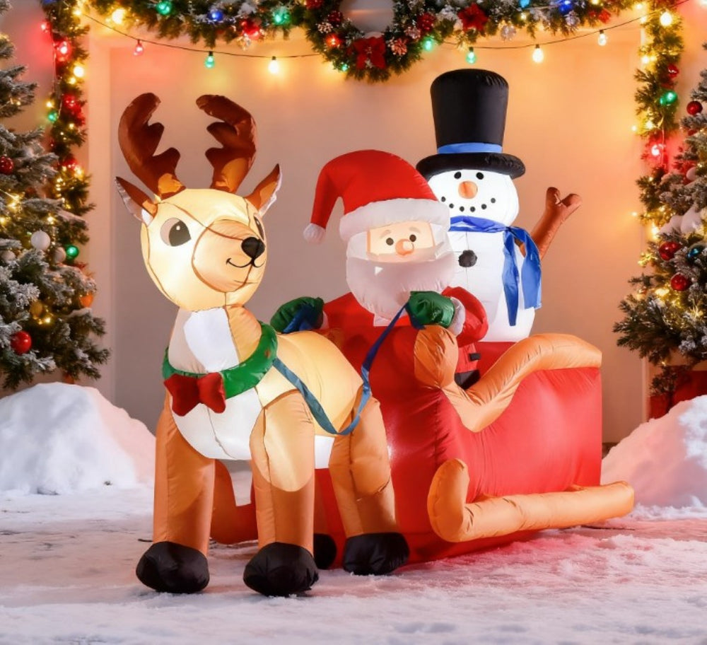 English Elm Christmas Inflatable Yard Scene with Santa Reindeer Snowman and Five Led Lights T3971P412821