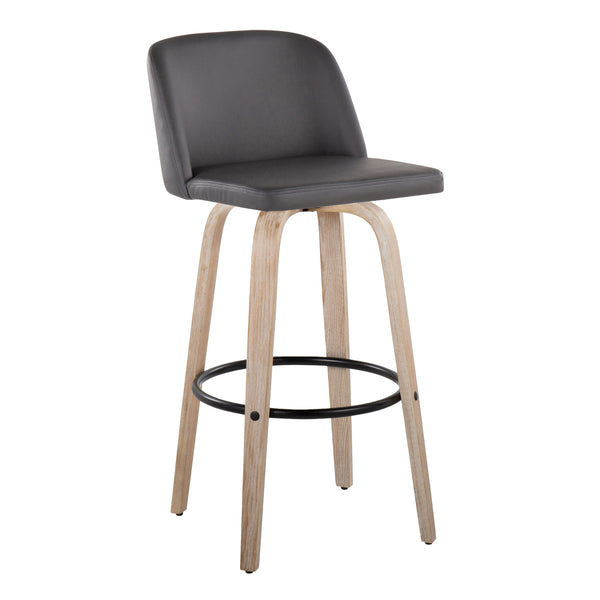 English Elm Toriano 30" Mid-Century Modern Swivel Barstool Set of 2 — Upholstered Faux Leather, Wood Legs, Footrest Grey B202S00701