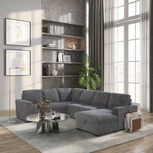 English Elm Melody Grey Sectional Sofa With Pullout Sleeper - Modern Comfort & Versatile Design For Any Space B201S00304