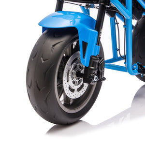 English Elm 24v300w Kids Electric Muscle Motorcycle with Dual Suspension Wide Eva Tires and Twist Throttle Blue W1578P382506