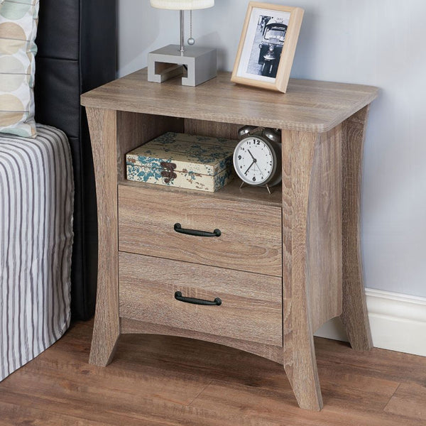 English Elm Nightstand Rustic Natural Finish with Open Top Shelf & 2 Smooth-Glide Drawers for Bedroom Storage B016P253792