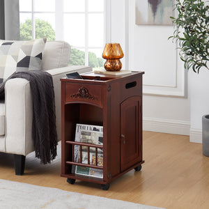 English Elm Powered Narrow End Table with Charging Station, Walnut Bedside Table with Wheels, USB Ports, Storage W1693P227261
