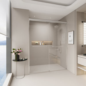 English Elm 56" Frameless Sliding Shower Door Tempered Glass Soft Close Matte Hardware Alcove Fit W1920P385305