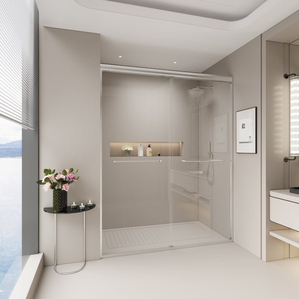 English Elm 56" Frameless Sliding Shower Door Tempered Glass Soft Close Matte Hardware Alcove Fit W1920P385305