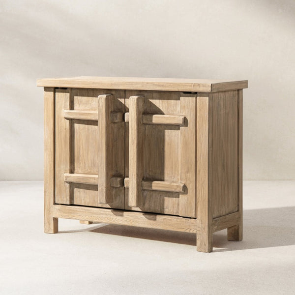 English Elm Rowan Reclaimed Pine Two Door Accent Cabinet with Carved Handles Rustic Storage B2719P474453