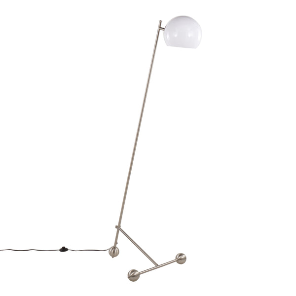 English Elm Eileen Brushed Nickel Floor Lamp with Adjustable Angled Frame, Round White Shade, LED Included B202P224128