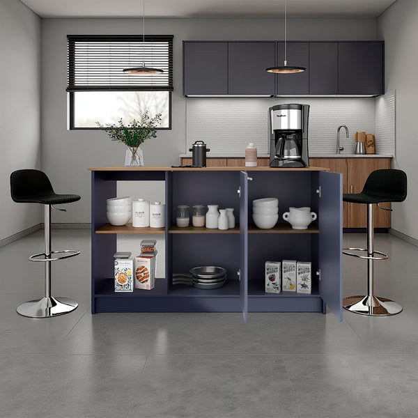 English Elm Kitchen Island Alby Blue & Natural Oak with 2 Doors, 6 Shelves for Compact Kitchens and Prep Space Blue Multi 64.96 L x 24.02 W x 4.72 H B097S00220