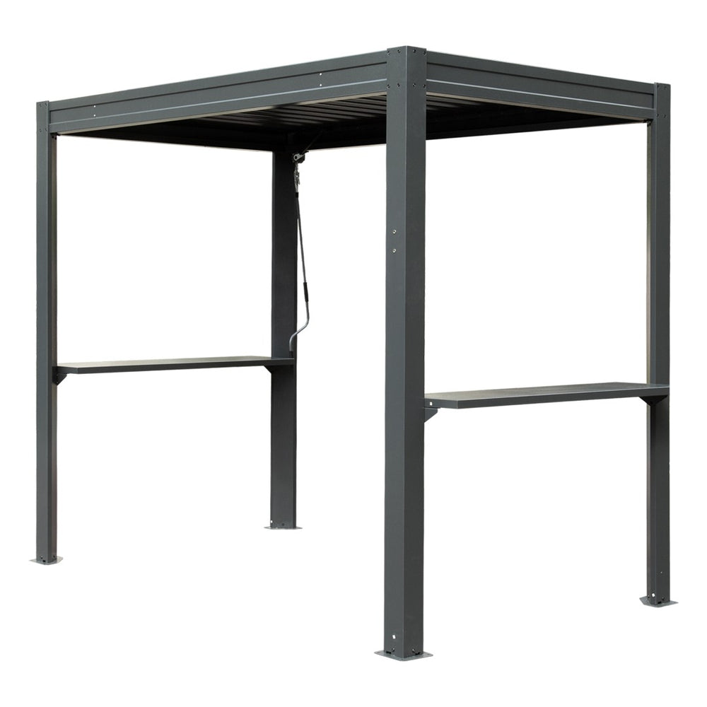 English Elm 8x5 Outdoor Hardtop Louvered Pergola Steel Grill Shelter with Gutter and Adjustable Roof Gray W1859S00176