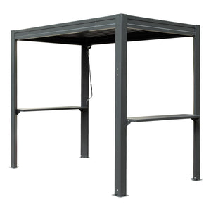 English Elm 8x5 Outdoor Hardtop Louvered Pergola Steel Grill Shelter with Gutter and Adjustable Roof Gray W1859S00176
