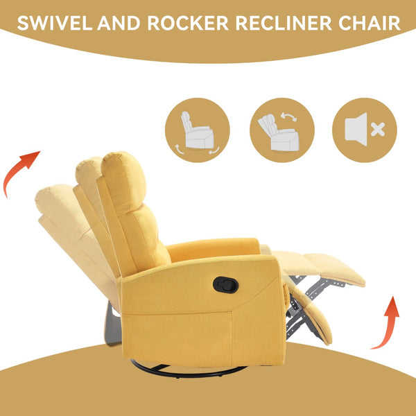 English Elm Manual Rocker Swivel Recliner Upholstered Fabric Chair for Cozy Living Spaces W3224P289295