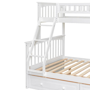 English Elm Twin Convertible Bunk Bed with Built-In Rolling Drawers and Solid Pine/MDF Frame, Space-Saving Durable Design White N7090004020K