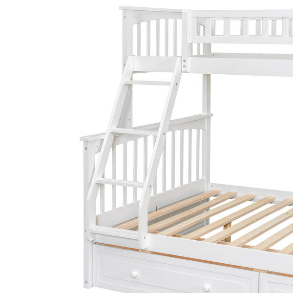 English Elm Twin Convertible Bunk Bed with Built-In Rolling Drawers and Solid Pine/MDF Frame, Space-Saving Durable Design White N7090004020K