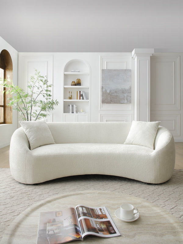 English Elm 93.31" Minimalist Curved Sofa with Chenille Velvet Upholstery, Deep Sink-In Comfort & Durable Frame White W2664P179335