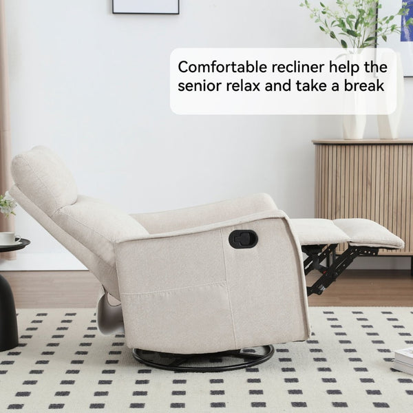 English Elm Heat Massage Rocker Recliner with Swivel Base and Vibrating Nodes for Living Room Beige W1803P251884
