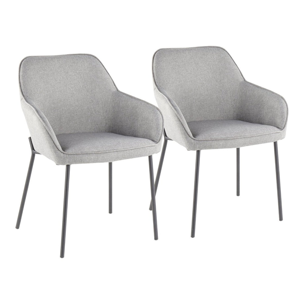 English Elm Dining Chair Set of 2 with Black Metal Frame and Grey Upholstered Cushioned Seat B202P471347