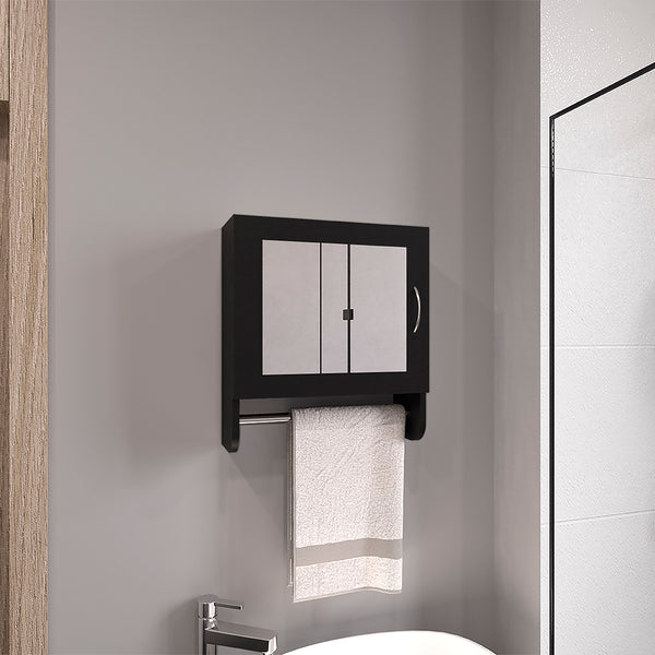 English Elm BOTIQ Mirrored Medicine Cabinet with Towel Rack and Two Interior Shelves for Compact Spaces Black 20.3 L x 18.4 W x 2.4 H B070P242492