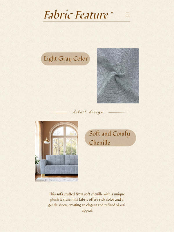 English Elm FX-P54-LG Chenille Sofa with Plush Velvet Feel, Metallic Accents & Durable Polyester Upholstery for Stylish Comfort and Versatile Modern Decor W576S00167