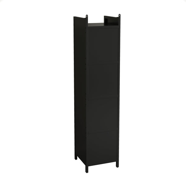 English Elm Modern Four-tier Glass Door Cabinet with Slim Iron Frame, Five Shelves, Heavy-Duty 33lb Capacity Black W757P241562