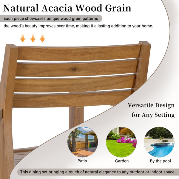 English Elm U_style Solid Acacia Wood Round Outdoor Dining Set Seats Four with Slatted Design Natural WY000475AAO