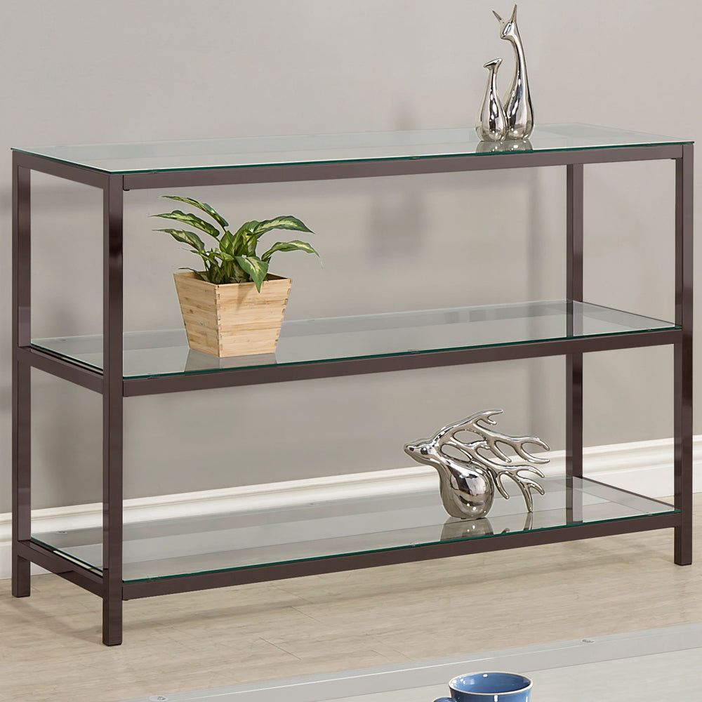 English Elm Weston Black Nickel 2-Shelf Glass Top Console Table - Elegant Entryway Storage, Sleek Metal & Glass Design B062P328648