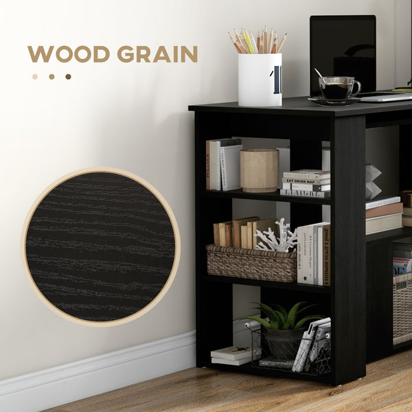 English Elm HOMCOM L Shaped Corner Desk with 360° Rotating Shelves, Space-Saving Workstation, Sturdy Black W2225P173999