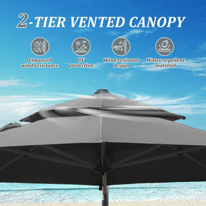 English Elm Round Cantilever Umbrella with Center Pole - 9-Rib Reinforced Aluminum Frame, 360° Pedal Rotate, Hydraulic Opening and 5-Position Tilt Adjustment for Superior Sun Protection Gray W1859P337919