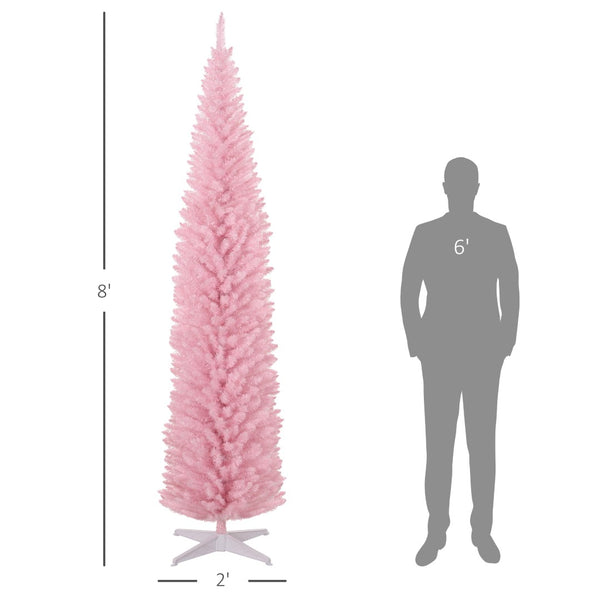 English Elm Snow Flocked Pink Pencil Artificial Christmas Tree for Entryway or Bedroom Corner T3971P414725