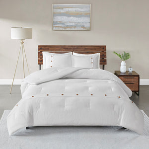 English Elm 3 Piece Cotton Waffle Weave Comforter Set Full/Queen with Decorative Wood Buttons OEKO-TEX Certified Comfort White 18.9 L x 12.6 W x 12.6 H B03597061