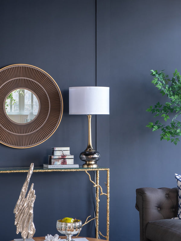 English Elm D15x29" Modern Brass Table Lamp with Reeded Bamboo Stem and Drum Shade — Chic Preppy Lighting Accent Multicolor W2078P326345