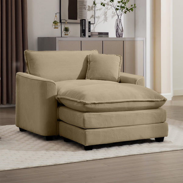 English Elm Comfortable Deep Seat Chair With Footstool & Pillow – Plush Corduroy For Living Room & Bedroom Use W714S00701