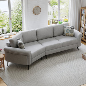 English Elm 111" Upholstered 3-Seater Sofa with Curved Ergonomic Arms, Metal Legs & Removable Patterned Pillows Gray N719S001800E