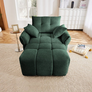 English Elm Ergonomic Chenille Single Seater Sofa with Ottoman, High-Resilience Cushions, Modern Lounge Chair for Living Room and Office Comfortably Stylish Green W714S01156