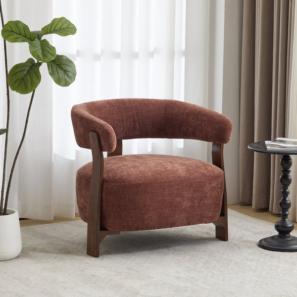 English Elm Christopher Knight Home® - accent Arm Chair with Bent Wood Legs and Plush Upholstery, Modern Minimalist Comfort & Stability Coral,Walnut 29 L x 27.75 W x 21 H N776P368458R