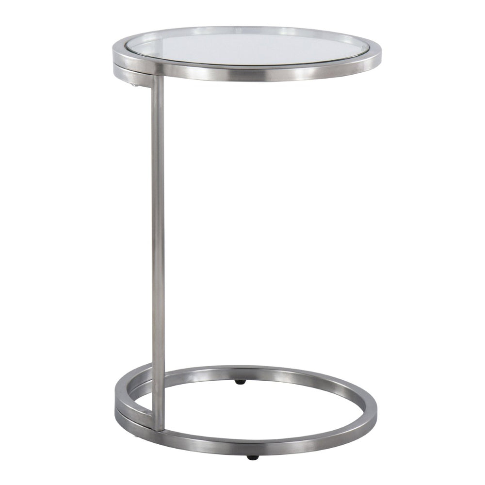 English Elm Round Zenn End Table – Stylish Stainless Steel Frame With Clear Glass Top For Modern Living Spaces B202P223396-GIGA
