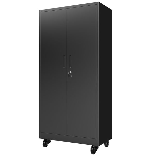 English Elm Heavy Steel Garage Cabinet with Pegboard Doors Locking Wheels and Adjustable Shelving T2398P465997