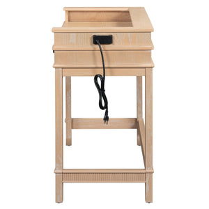 English Elm TREXM Retro 4-Piece Space-Saving Bar Table Set with 3 Stools, USB Power Strip, Storage Drawers Natural ST000145AAD