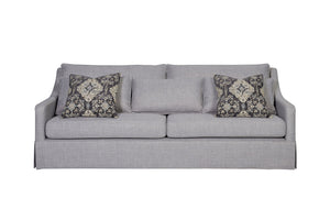 English Elm Sofa elegant upholstered design with skirt, reversible Dacron-wrapped cushions and two pillows Light Gray 96.5 L x 41.75 W x 34.25 H B2699P225136