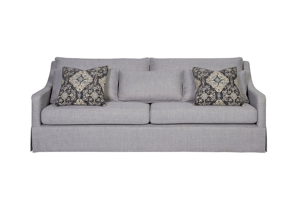 English Elm Sofa elegant upholstered design with skirt, reversible Dacron-wrapped cushions and two pillows Light Gray 96.5 L x 41.75 W x 34.25 H B2699P225136