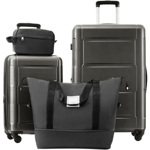 English Elm 2 Piece Abs Hard Shell Spinner Luggage Set with Tsa Lock Expandable Suitcases Dark Gray N732P198745B
